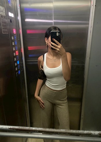 Bej Triko Midi Kadın Keten Pantolon - Görsel 4