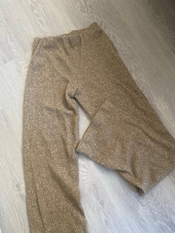 Bej Triko Midi Kadın Keten Pantolon - Görsel 2