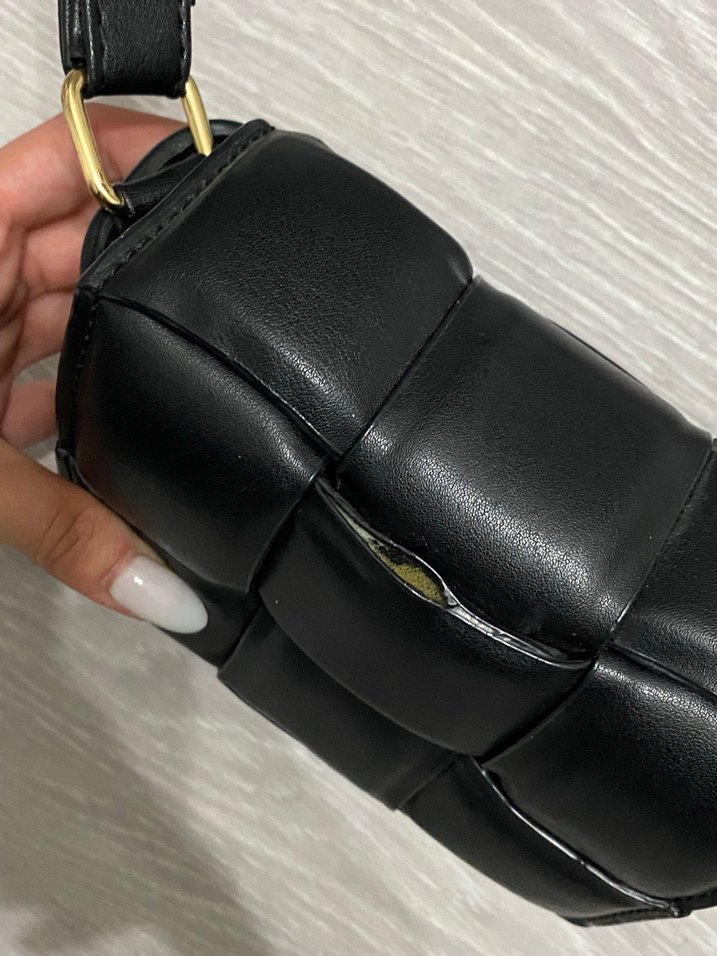 Siyah Kareli Deri Kadın Çanta - Görsel 3