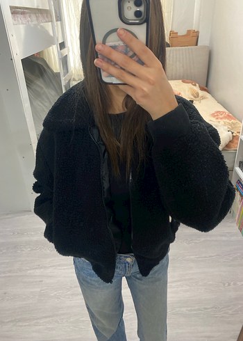 Siyah Peluş Kadın Kışlık Midi Mont - Görsel 2