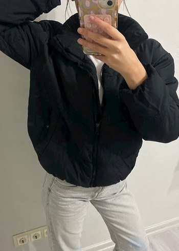 Düğmeli Siyah Kadın Kışlık Mont - Görsel 2