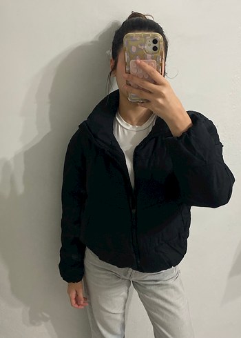 Düğmeli Siyah Kadın Kışlık Mont - Görsel 3