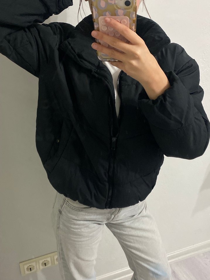 Düğmeli Siyah Kadın Kışlık Mont - Görsel 2