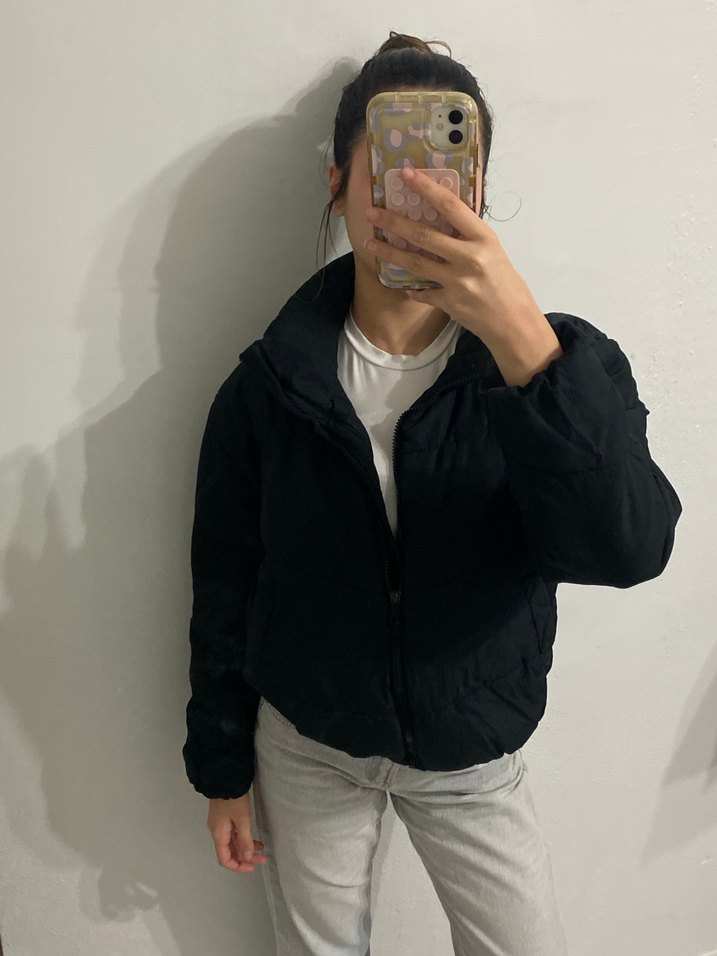 Düğmeli Siyah Kadın Kışlık Mont - Görsel 3