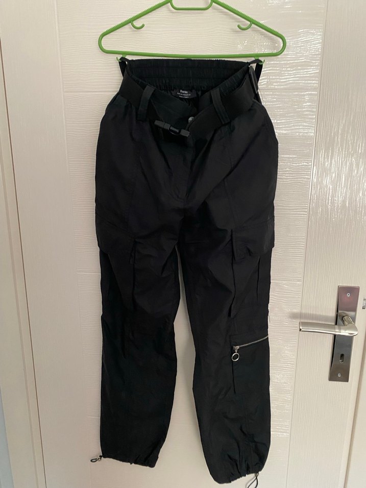 berskha siyah paraşüt kumaş kargo pantalon - Görsel 2