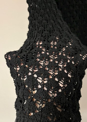 Siyah V Yaka Örgü Kadın Hırka - Görsel 3