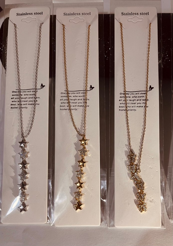 Çelik Uzun Zincirli Yıldız Desenli Kadın Kolye - Görsel 2