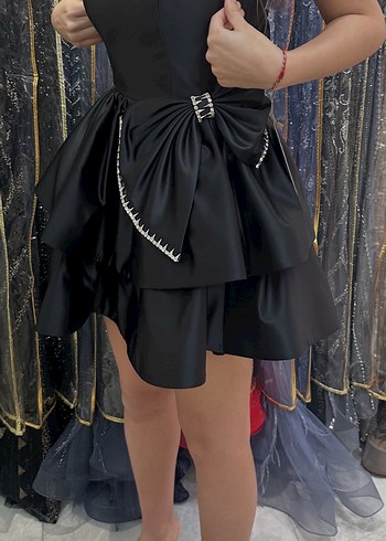 Zincir Detaylı Siyah Mini Gece Elbisesi - Görsel 3