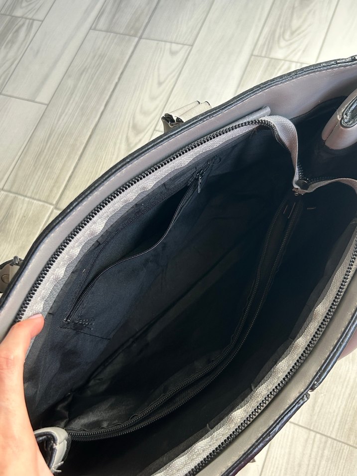 Gri Deri Fermuarlı Kadın Çanta - Görsel 3