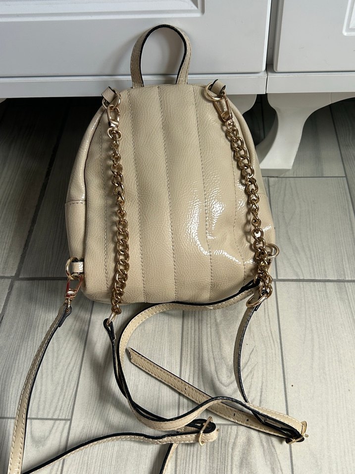 Bej Deri Mini Kadın Sırt Çantası - Görsel 2