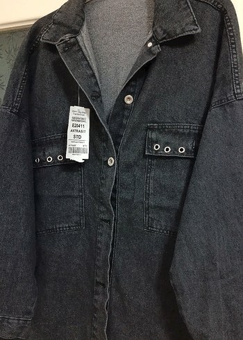 Trendyol & Milla Gri Düğmeli Midi Denim Ceket
