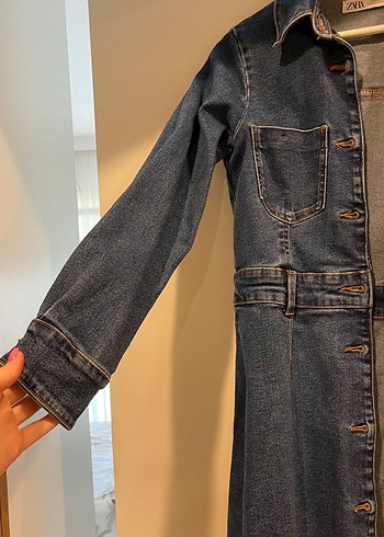 s Beden mavi Renk Düğmeli Uzun Mavi Kadın Denim Ceket