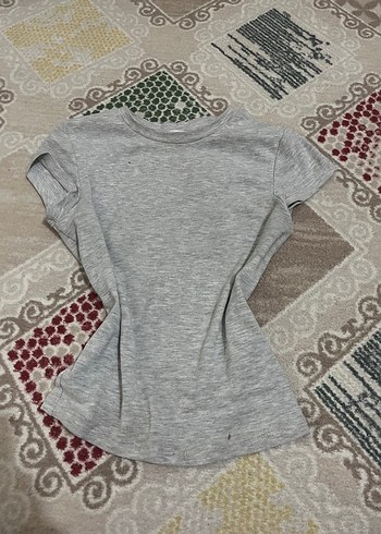 Kız Çocuk Gri Kısa Kollu Basic Tişört