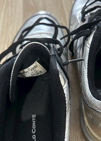 Metalik Yılan Desenli Gri Stiletto Topuklu Sneakers - Görsel 6