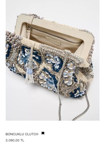 Zara Zara marka orijinal yeni sezon Boncuk İşlemeli Clutch Çanta
