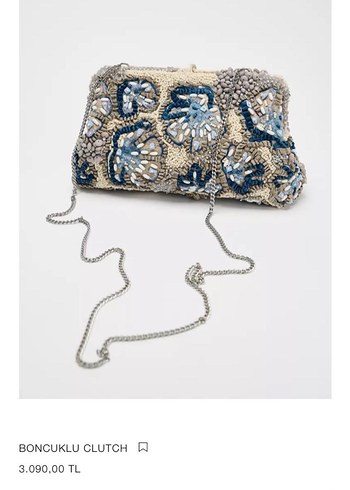 Zara marka orijinal yeni sezon Boncuk İşlemeli Clutch Çanta