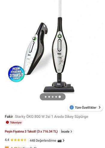 fakir 2si bir arada dikey elektrikli süpürge 800 watt - Görsel 6