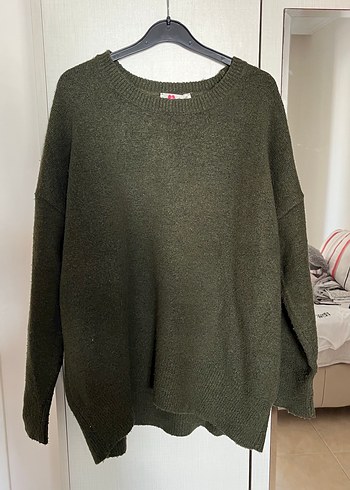 m Beden haki Renk Kadın Haki Oversize Triko Kazak