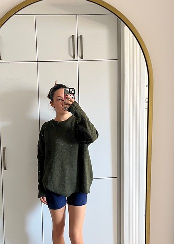 Kadın Haki Oversize Triko Kazak