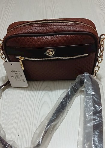 Zincir Detaylı Kahverengi Yılan Derisi Desenli Us polo assn