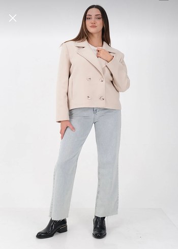 Bej Düğmeli Kadın Midi Ceket - Görsel 3