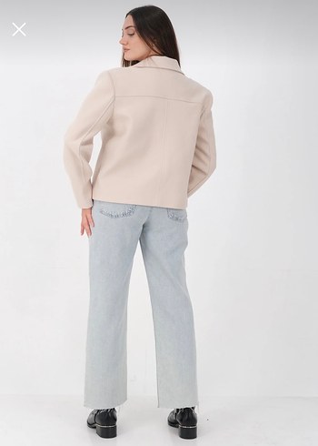 Bej Düğmeli Kadın Midi Ceket - Görsel 2