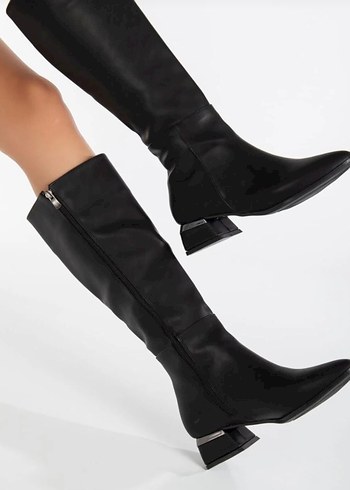 Zara Siyah Deri Stiletto Topuklu Kadın Bot