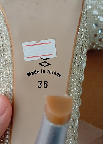 Bej Parlak Taşlı Yüksek Topuklu Abiye Ayakkabı - Görsel 3