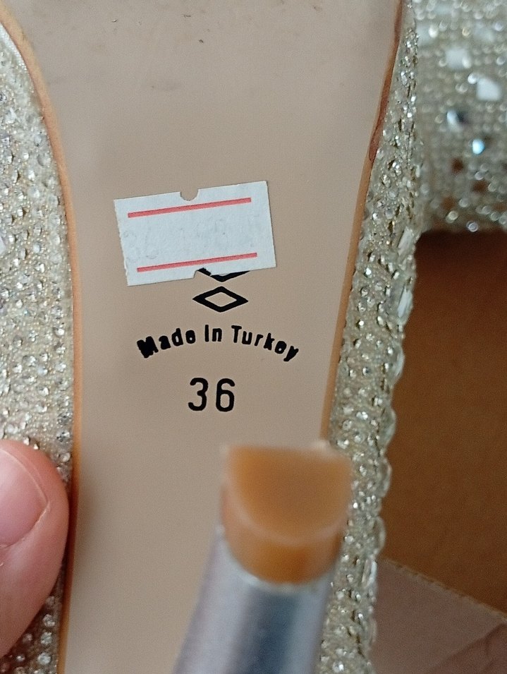 Bej Parlak Taşlı Yüksek Topuklu Abiye Ayakkabı - Görsel 3