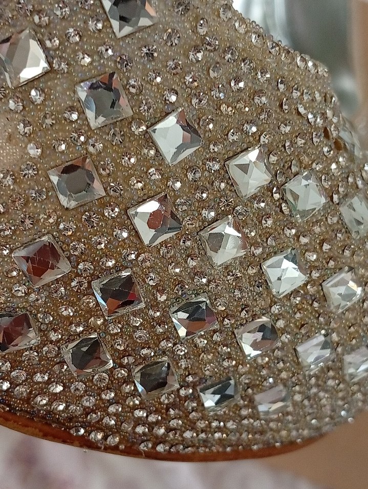 Bej Parlak Taşlı Yüksek Topuklu Abiye Ayakkabı - Görsel 2