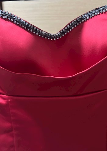 36 Beden Bordo Straplez Midi Abiye Elbise