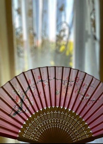 Şık Pembe Çiçek Desenli Katlanabilir Yelpaze - Görsel 2