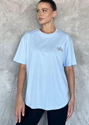 Mavi Oversize Kadın Tişört - alo Baskılı