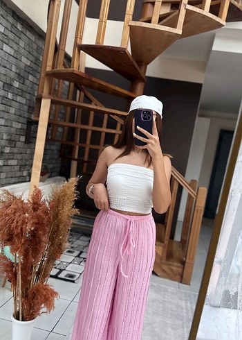 Diğer Pembe Pilili Midi Salaş Kadın Pantolon