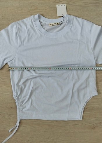 Beyaz Kısa Kollu Beli Lastikli Tişört - Görsel 4