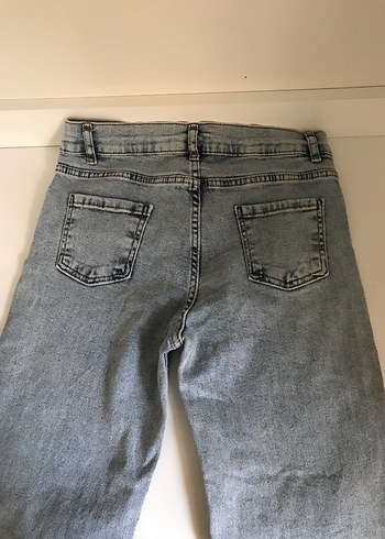 38 Beden Gri Düğmeli Kadın Denim Pantolon