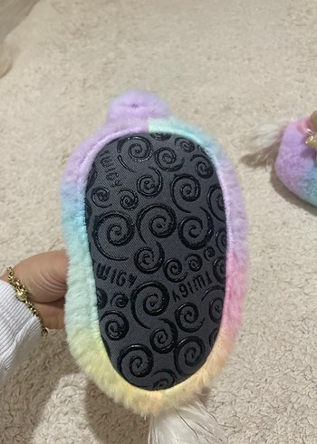 Kız Çocuk Renkli Peluş Unicorn panduf - Görsel 3