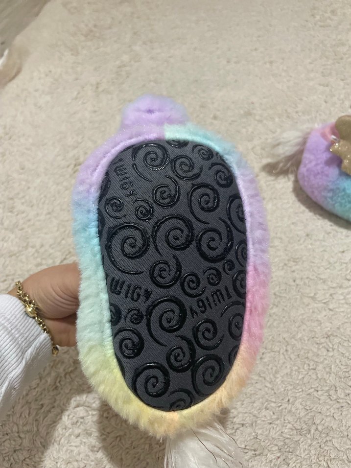 Kız Çocuk Renkli Peluş Unicorn panduf - Görsel 3