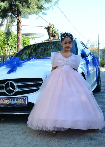 8 Yaş Beden pembe Renk Pembe Drapeli Kız Çocuk Abiye Elbise
