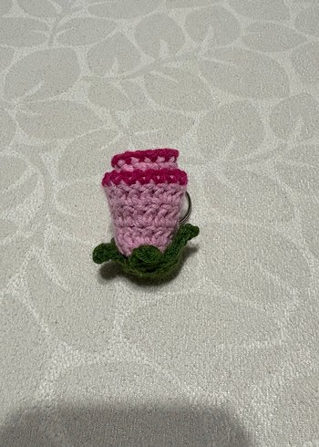 Beden Örgü Pembe Gül Anahtarlık