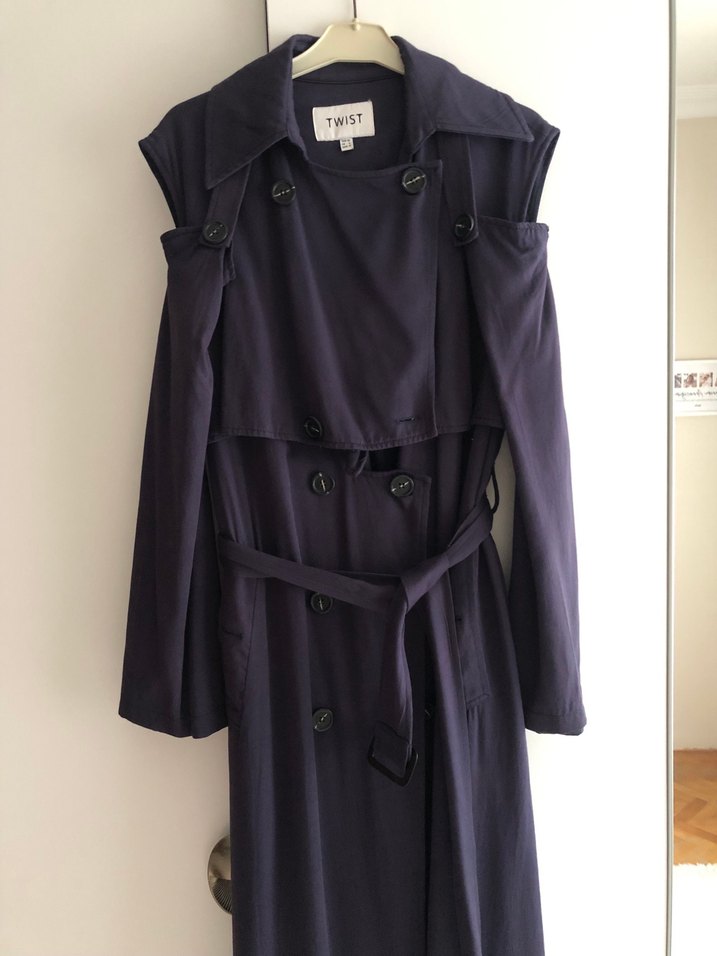 Kadın Lacivert Kolsuz Uzun Trençkot - Görsel 2