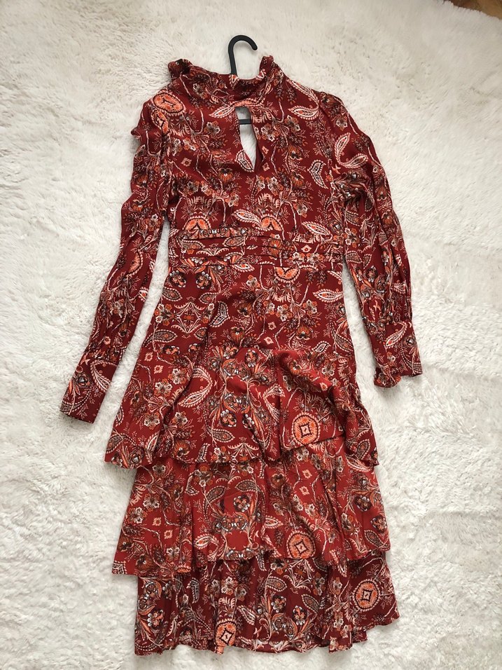 Bordo Desenli Uzun Bohem Elbise - Görsel 2