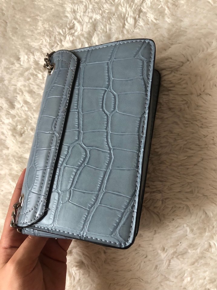 Zincir Detaylı Mavi Deri Kadın Çanta - Görsel 3