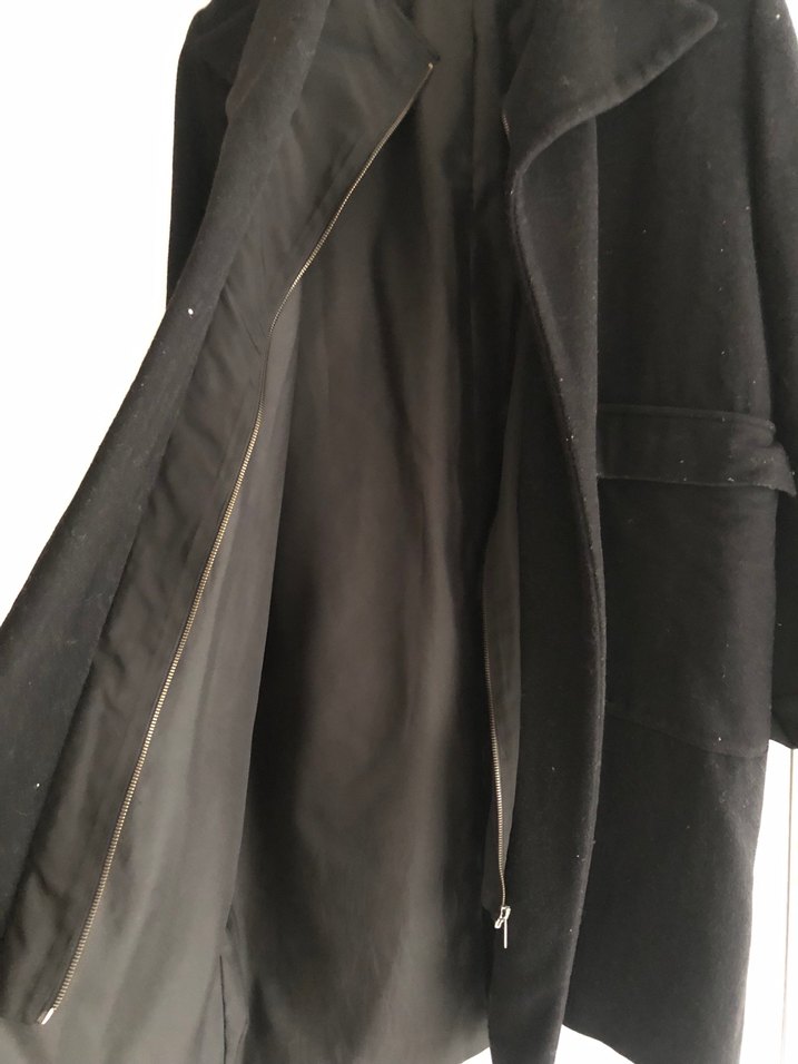 Siyah Yünlü Uzun Kadın Kaban - Görsel 3