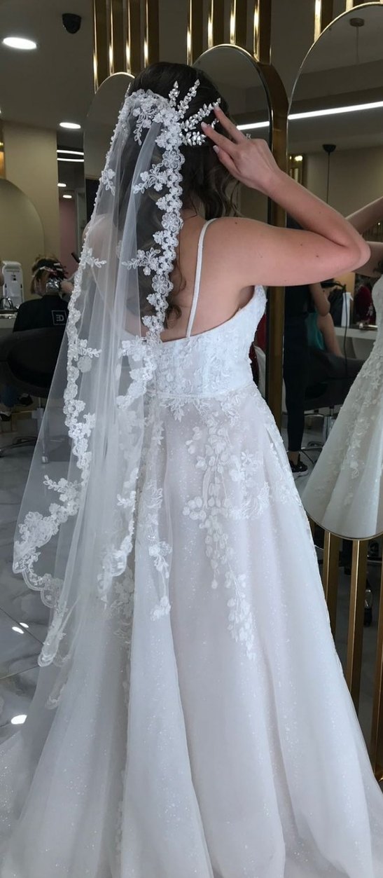 Beyaz Straplez A Kesim Gelinlik oleg cassini - Görsel 3