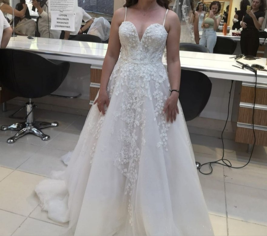 Beyaz Straplez A Kesim Gelinlik oleg cassini - Görsel 2