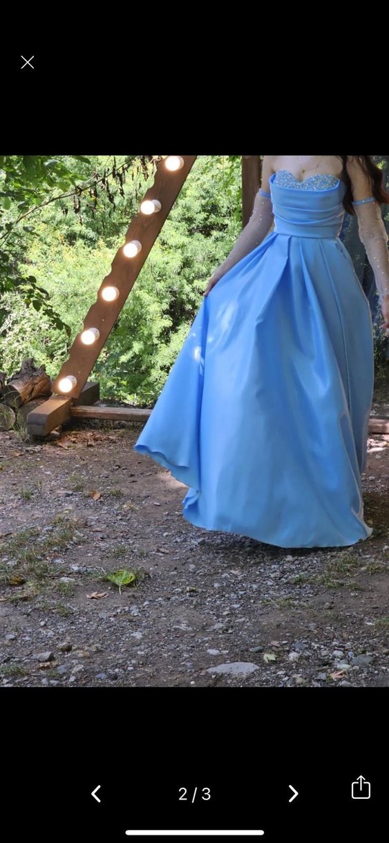 Mavi V Yakalı Uzun Kadın Elbise - Görsel 2