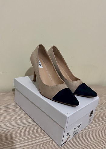 39 Beden Bej Siyah Süet Topuklu Kadın Stiletto