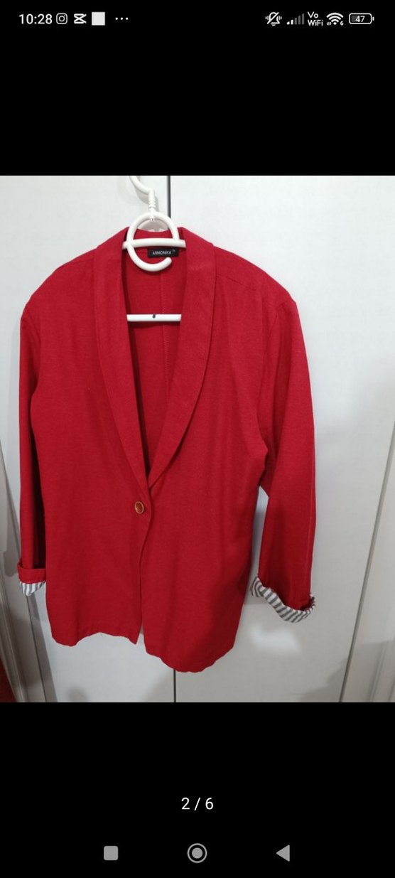 Kırmızı Düğmeli blazer ceket - Görsel 2