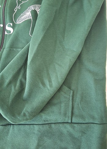 42 Beden Yeşil Baskılı Fermuarlı Kapüşonlu Sweatshirt